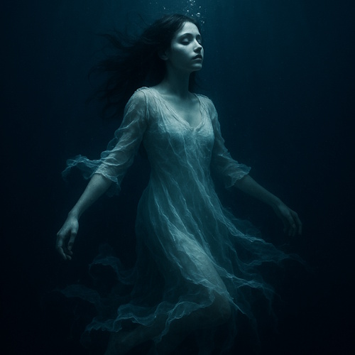 Abstract spectral female shape dissolving into smoke in violet tones, evoking loss and haunting absence. Cover art for 'Phantom Limb'.